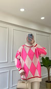 Pembe - Baklava Desenli Kazak