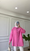 Pembe - Keten İşlemeli Gömlek