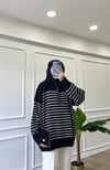 Siyah - Fermuar Detaylı Çizgili Triko
