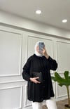 Siyah - Fularlı Saten Gömlek