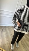 Siyah - Oversize Çizgili Sweatshirt 