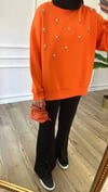 Turuncu - Taşlı Sweatshirt 