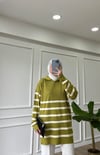 Yağ Yeşili - Çizgili Merserize Tunik