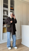 Zr Model Şallı Blazer Ceket Acı Kahve 
