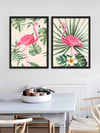 Flamingo ve Tropikal Yapraklar Çerçeveli Tablo Set