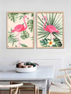 Flamingo ve Tropikal Yapraklar Çerçeveli Tablo Set