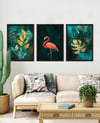 Flamingo ve Yapraklar Çerçeveli Tablo Set