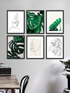 Line Art ve Monstera Çerçeveli Tablo Set 