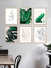 Line Art ve Monstera Çerçeveli Tablo Set 