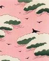Pembe Gökyüzü Yeşil Arazi Çerçeveli Tablo Set