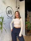 Bisiklet Yaka Fitilli Kazak Krem Rengi 0018