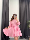 Fisto Beli Lastikli Elbise Pembe