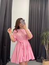 Fisto Beli Lastikli Elbise Pembe