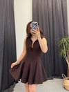 Önü  Bağlamalı Mini Elbise Kahve