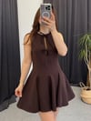 Önü  Bağlamalı Mini Elbise Kahve