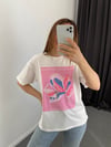 Pembe Baskili Tshirt Beyaz