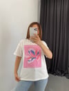 Pembe Baskili Tshirt Beyaz