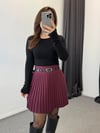 Pliseli Kemerli Etek Bordo