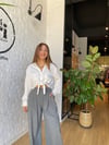 Saten crop Gomlek Beyaz 1317