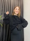 Sirt Dekolteli Simli Kazak siyah
