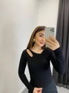 V Yaka Damla Dekolte Bluz Siyah  217