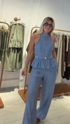 Açık Mavi Gold Aksesuarlı  Yelek Pantalon Takım