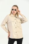 Bej Çift Cep Deri Gömlek