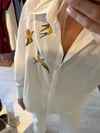 Beyaz Premium Boncuk Kuş Nakış İşlemeli Poplin Gömlek
