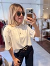 Beyaz Taş-İnci İşlemeli Premium Modal Bluz