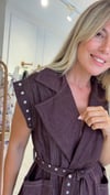 Bordo İnce Denim Tasarım Yelek Pantolon Takım 