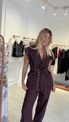 Bordo İnce Denim Tasarım Yelek Pantolon Takım 