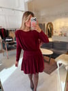 Bordo Sandy Drapeli Mini Elbise