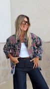 Çiçek Desenli Denim Ceket