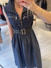 Denim Kolsuz Tasarım Midi Kemerli Elbise