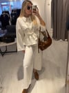 Ekru Denim beli Bağlamalı Ceket
