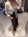Kahverengi Ön Pileli Yırtmaçlı Saten Etek