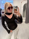 Kahverengi Örme Atkılı Degaje Yaka Vatkalı Bluz