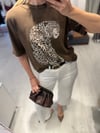 Kahverengi Tiger Baskı Tshirt
