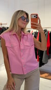 Pembe Düşük Kol Cepli Yelek