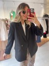 Siyah Çapraz Tek Düğme Blazer