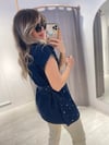 Tasarım Denim Zımbalı Bel Kuşaklı Yelek