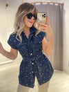 Tasarım Denim Zımbalı Bel Kuşaklı Yelek