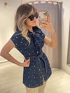 Tasarım Denim Zımbalı Bel Kuşaklı Yelek