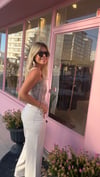 Taşlı Ekru Straight Likralı Jean