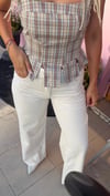 Taşlı Ekru Straight Likralı Jean
