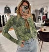 Yeşil Leopar Desen Bluz