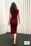 Bordo Kolsuz Biye Detaylı Elbise