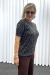 Gri Rengi Leopar Desenli Kısa Kollu Merserize Triko