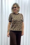 Kahverengi Leopar Desenli Kısa Kollu Merserize Triko
