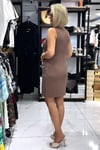 Kahverengi Model Kumaş Toka Detaylı Mini Elbise